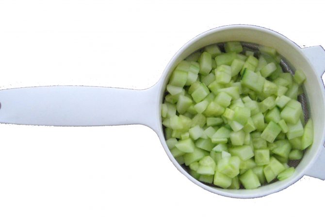 Diced and drained cucumber ingredient for Persian yogurt dish